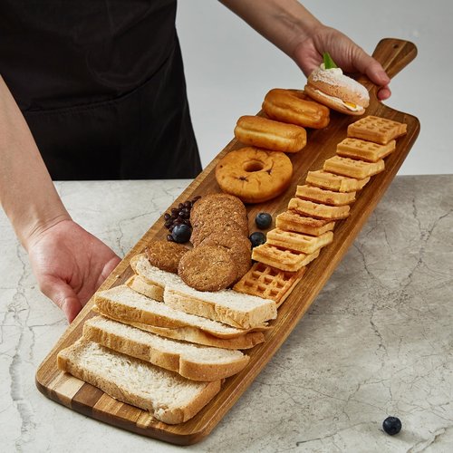 TEIBVG Acacia Wood Cutting Board and Large Charcuterie Board with Handle - Long Serving Board for Veggies, Bread, Cheese Board, Appetizers, and Picnic Celebrations, 24x7 Inch