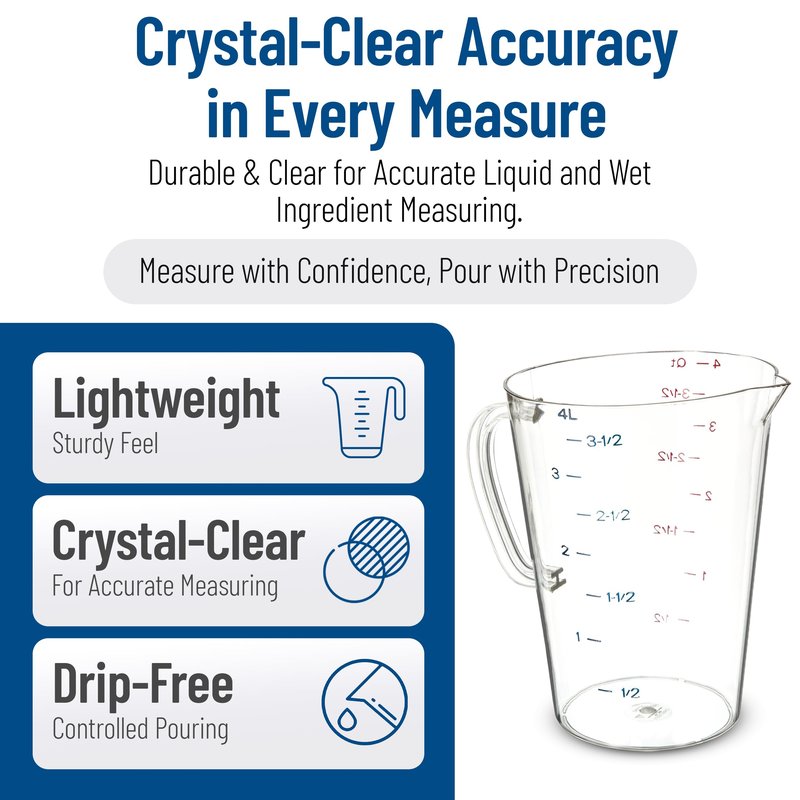 Carlisle FoodService Products 4314507 Commercial Plastic Measuring Cup, 1 Gallon, Clear (Pack of 6)