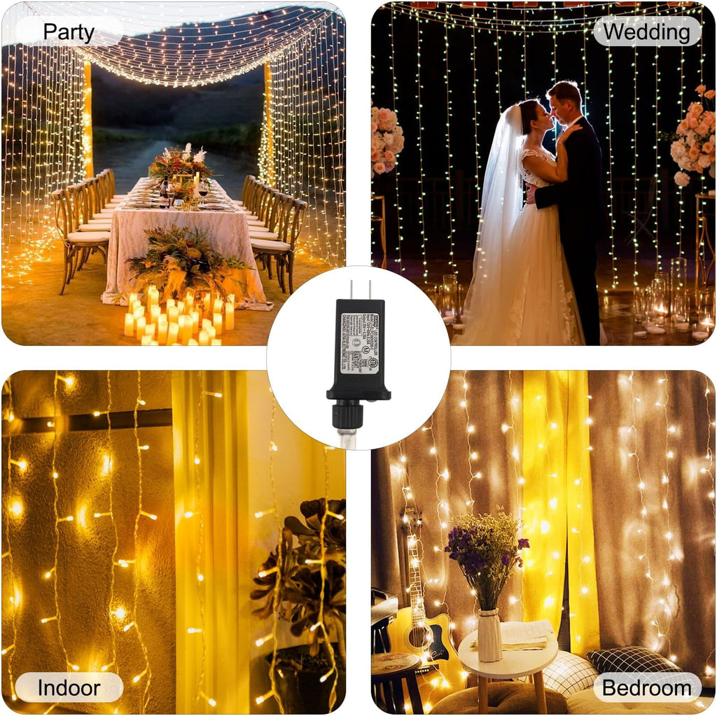 Skiennix 300 LED Curtain Lights - Connectable Fairy Lights with 8 Modes for Indoor/Outdoor Decor | Warm White