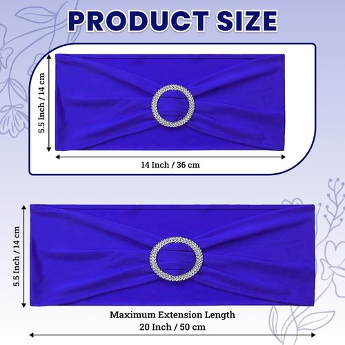 MDS Premium Stretch Chair Sashes - Pack of 25 Royal Blue Bow Covers with Buckle Slider for Events