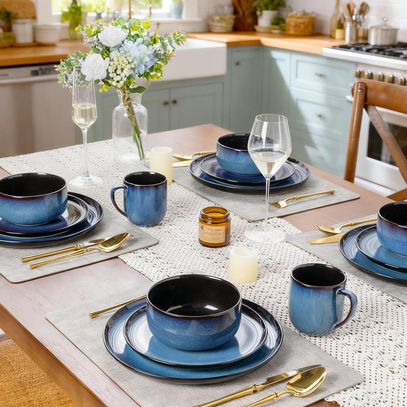 Ceramic Dinnerware Sets for 4,Handcraft Wavy Rim Stoneware Plates and Bowls Sets,Highly Chip and Crack Resistant | Dishwasher & Microwave & Oven Safe Dishes set,Service for 4 (12pc)-White &Wave