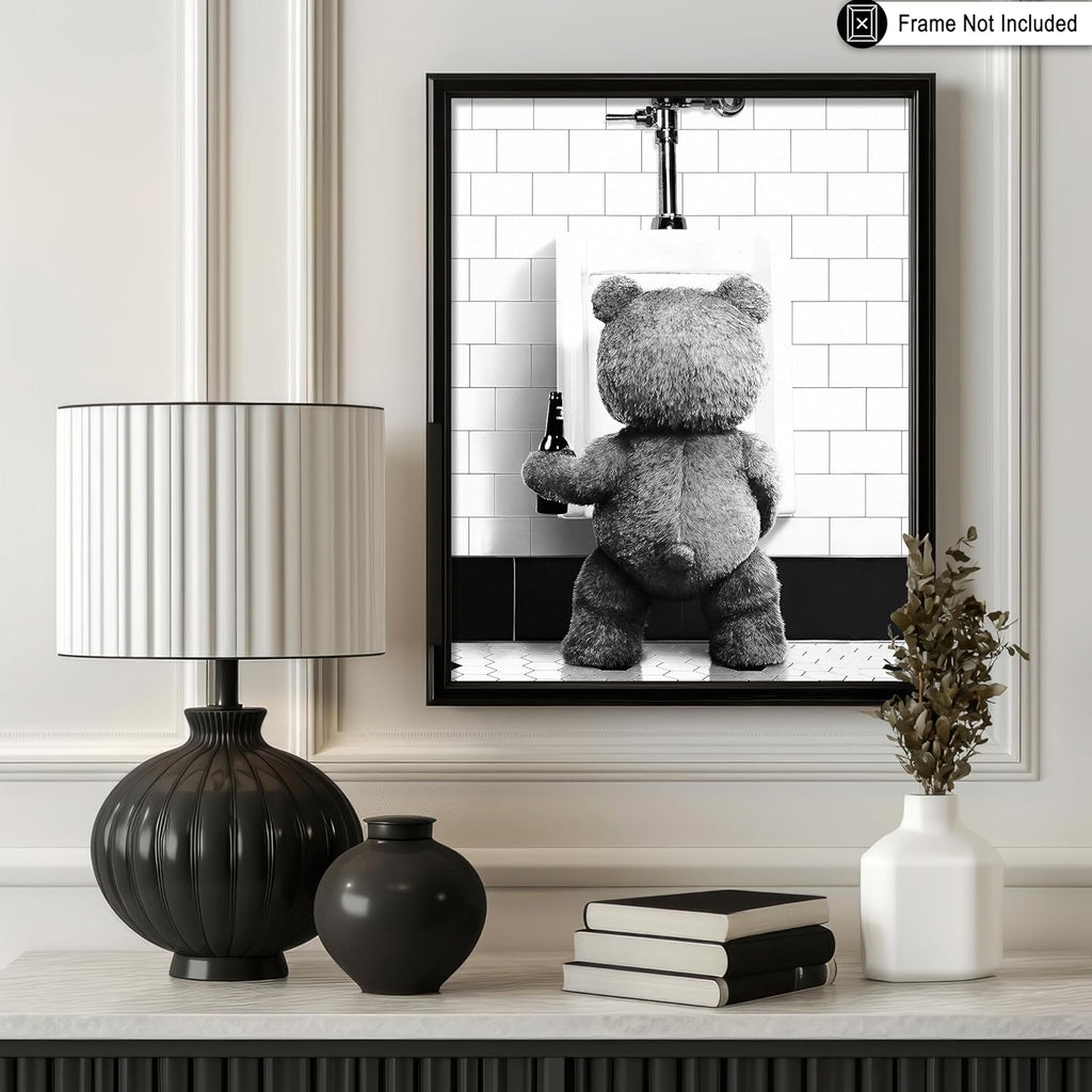 Poster Master Funny Teddy Bear Print - Humorous Wall Art for Bathroom & Nursery - 8x10 Unframed