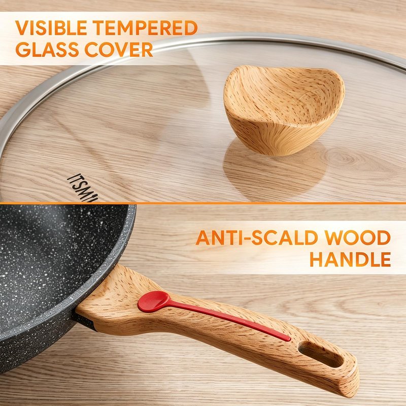 ITSMILLERS Nonstick Wok Aluminium Die-casting Chinese Wok, Scratch Resistant With Lid and Spatula, PFOA-Free, Dishwasher Safe & Induction Bottom,11.8 Inch,5QT,Large Capacity