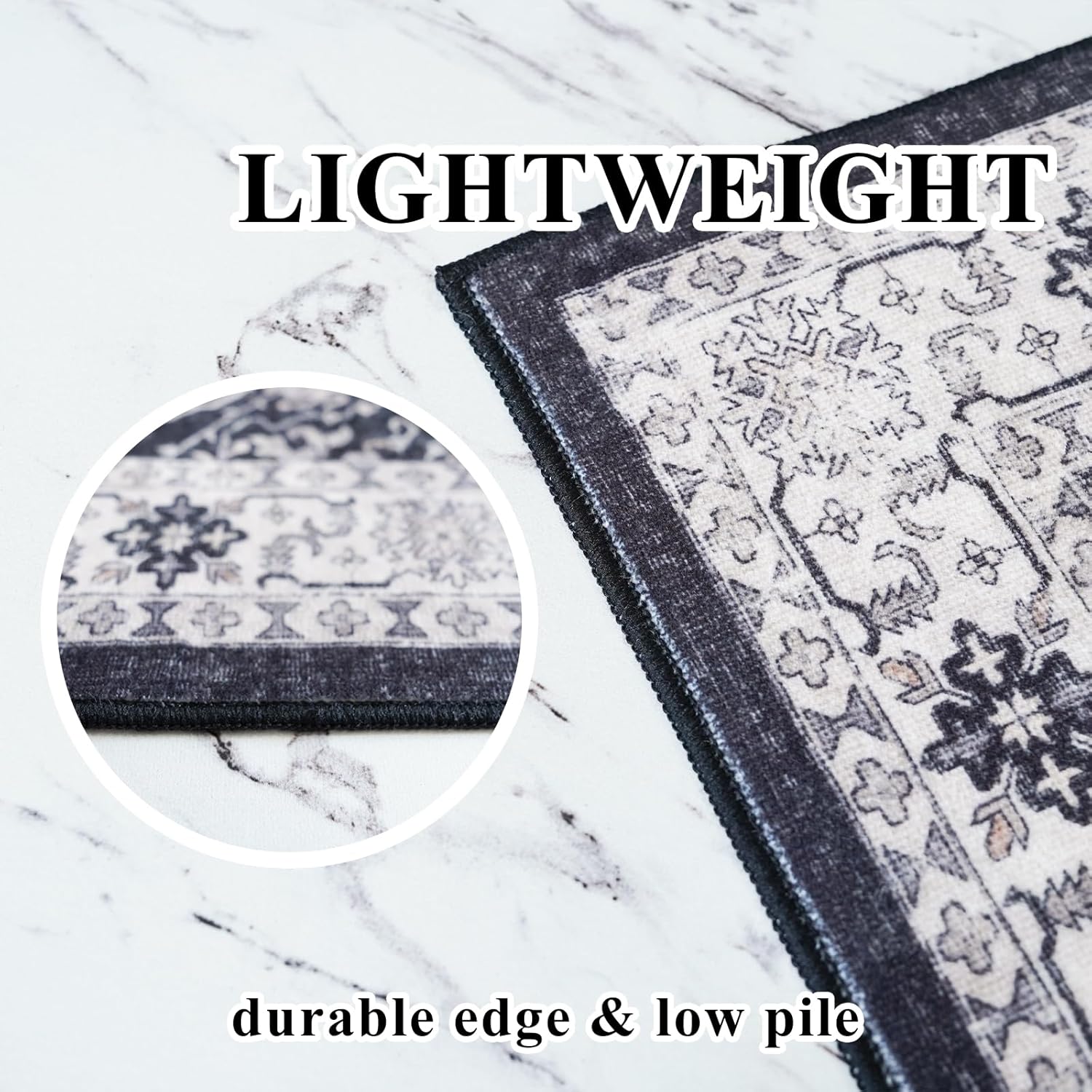 Skiennix Washable 2x3 Entryway Area Rug - Vintage Soft Non-Slip Backing, Water-Resistant Carpet (Black)
