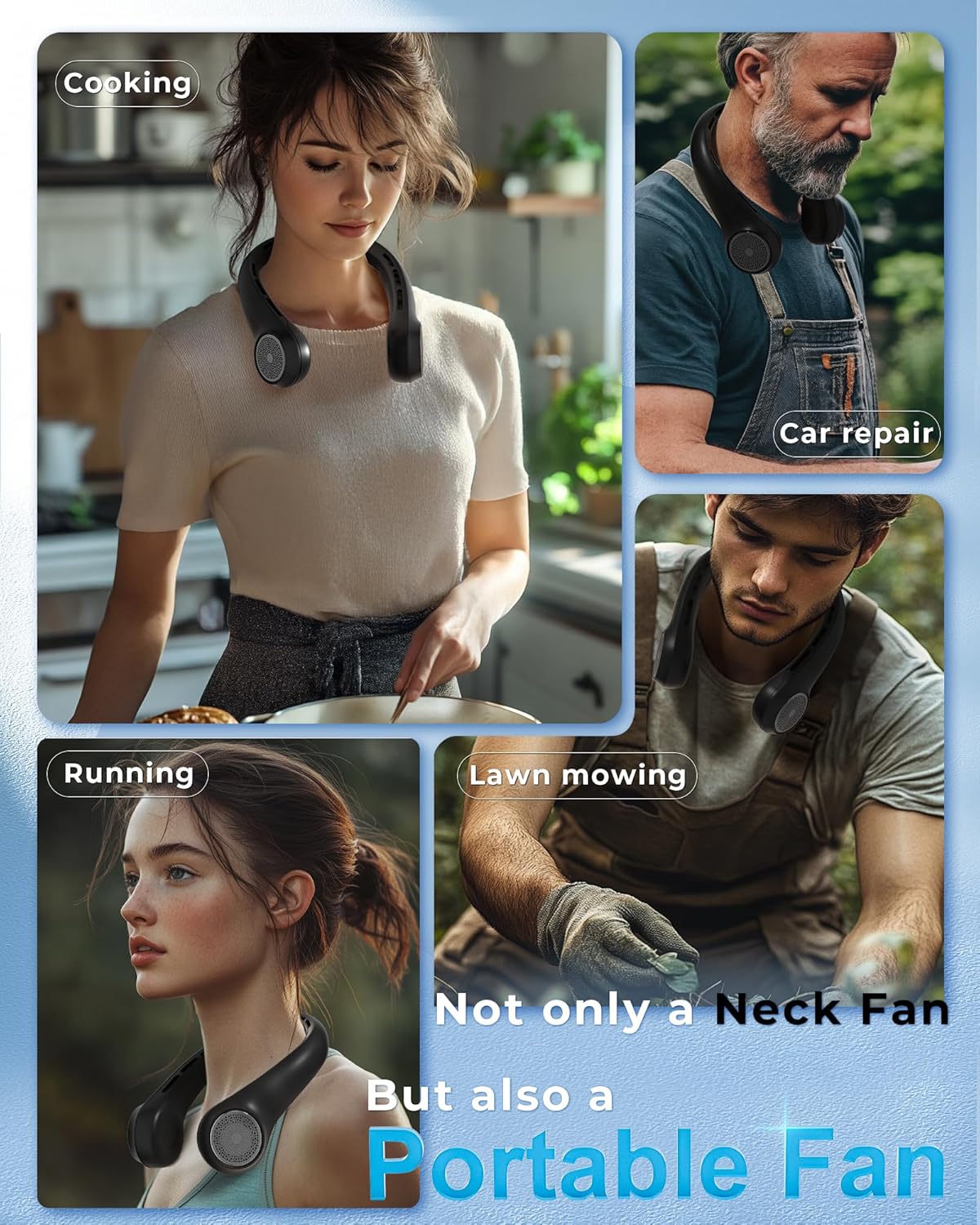 Skiennix Portable Neck Fan - 360° Cooling with LED Display, 4000mAh Battery, 3-Speed Adjustment | Ideal for Travel & Outdoor Use