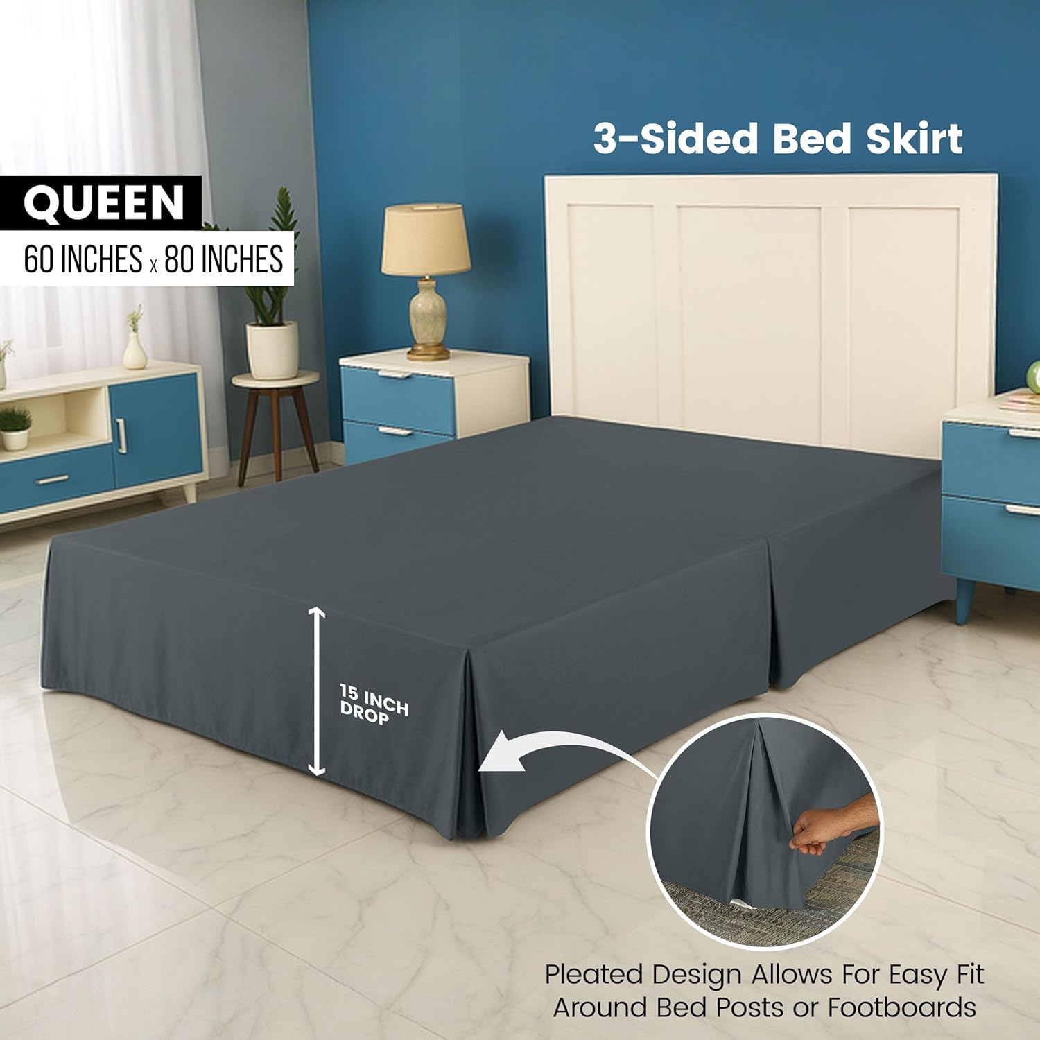 Utopia Bedding Queen Bed Skirt - Soft Quadruple Pleated Ruffle - 16-Inch Tailored Drop | Hotel Quality, Grey