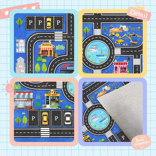 Fuzorise Kids Car Rug for Playroom Rugs, 31''x47'' Road Rug for Boys and Girls Bedrooms, Washable Rectangular Non-Slip Children's Carpet, Kid Educational City Traffic Route Map for Classrooms.