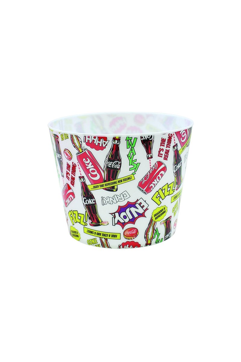 TableCraft CC401 Coca-Cola Popcorn/Snack Bucket “Pause & Refresh” | Plastic Popcorn Bucket, Retro Design, Holder for Snacks, Reusable Popcorn Bowl for Movie Night, 7.375” Diameter