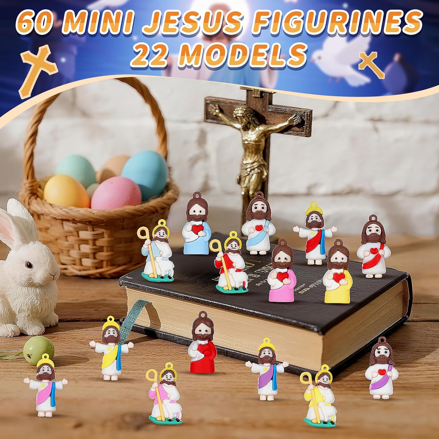 Skiennix Mini Jesus Figurines - 60PCS Easter Basket Stuffers | Tiny Pocket-Sized Jesus Figures