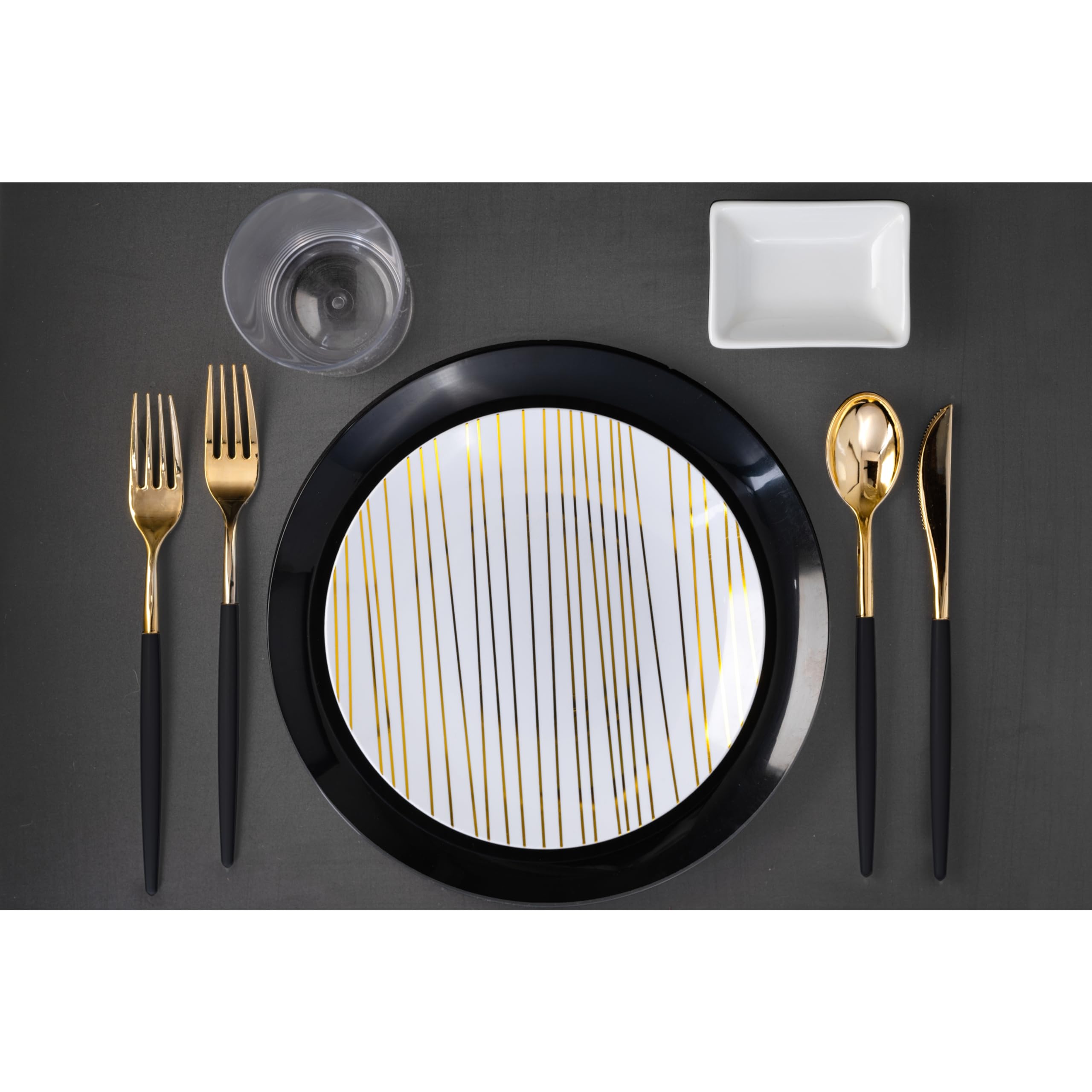 Trendables 360 Pack Disposable Silverware Set - Dinnerware Set Includes 120 Forks, Spoons, Knives in Black & Gold