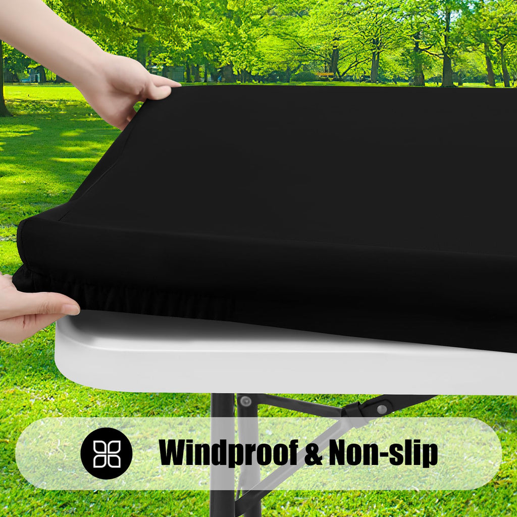 Smiry 2 Pack Rectangle Picnic Table Cloth, Waterproof Elastic Fitted Tablecloths, Washable Polyester Rectangular Patio Table Cover for Camping, Indoor and Outdoor (Black, 30"x60")