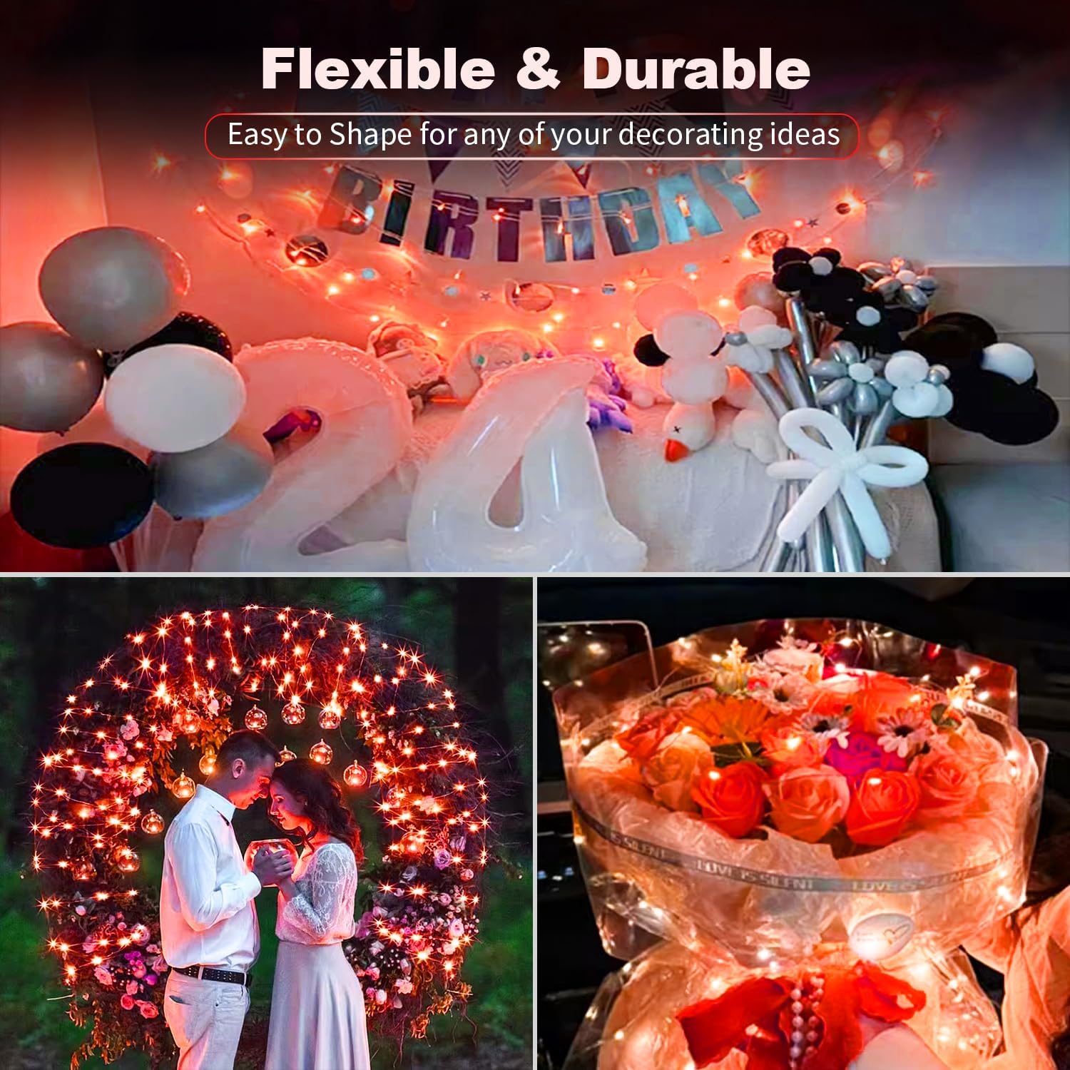 Skiennix 20 Pack LED Fairy Lights - Waterproof Mini Twinkle String Lights for Weddings & Parties - 7FT, Red