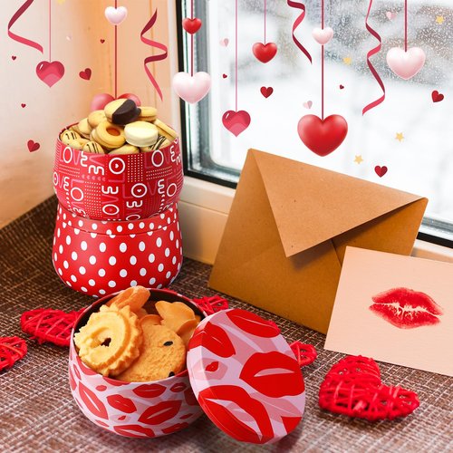 Tandefio 48 Pcs Valentine‘s Day Cookie Tins with Lids Metal Candles Candy Container 8 oz Mother's Day Cookie Storage Container Jars Candle Tins for Candle Making Storing Gifts Party Favors