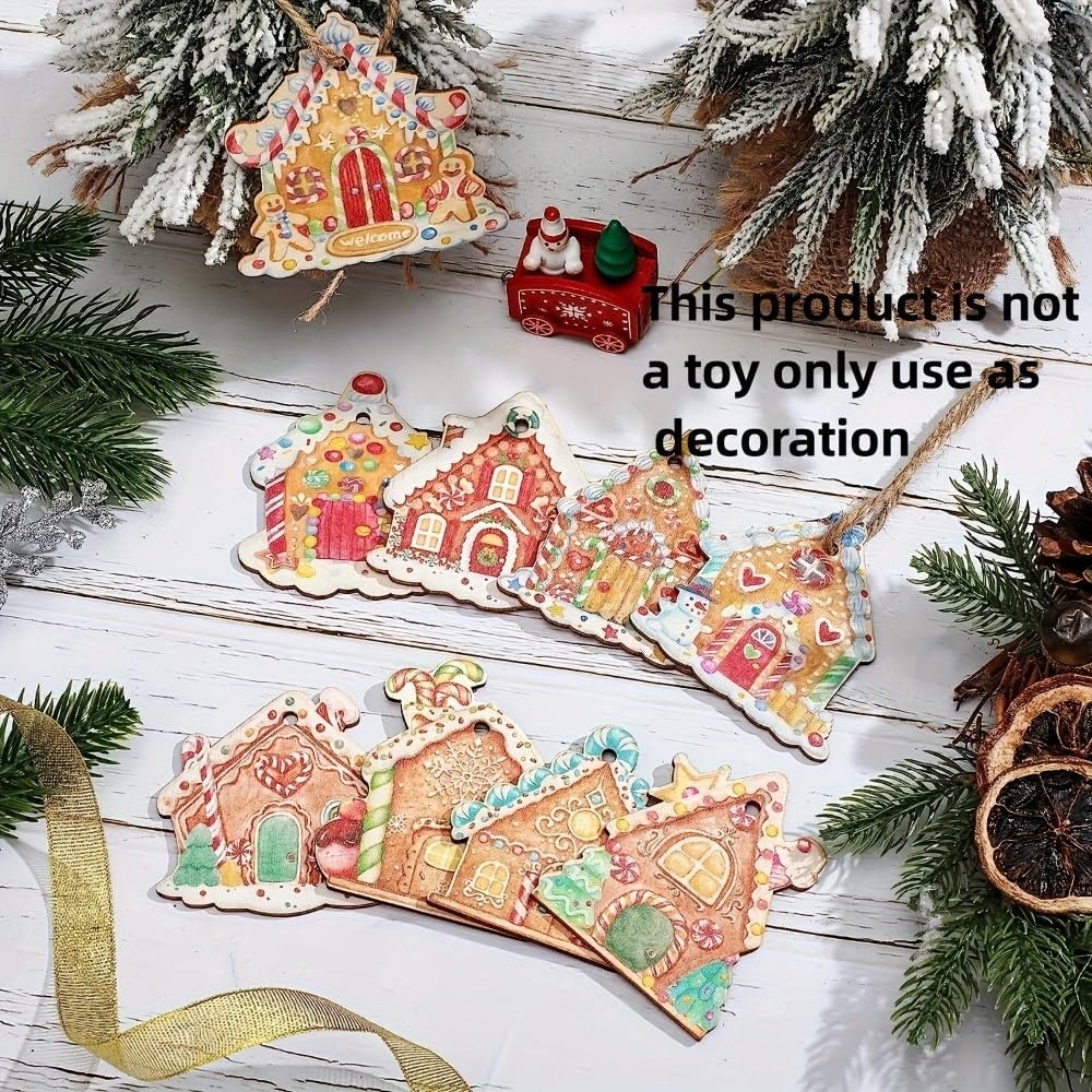 Skiennix Gingerbread House Ornaments - Rustic Farmhouse Decor | 6-Piece Set for Holiday Parties