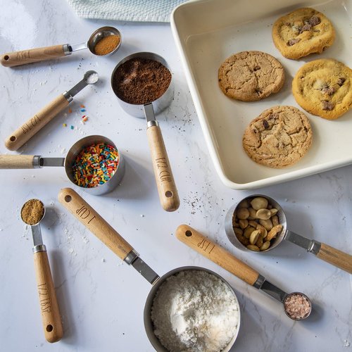 8 Piece Measuring Cups Set and Measuring Spoons Set-Nesting Kitchen Measuring Set, Liquid and Dry Measuring Cup Set (Wood)