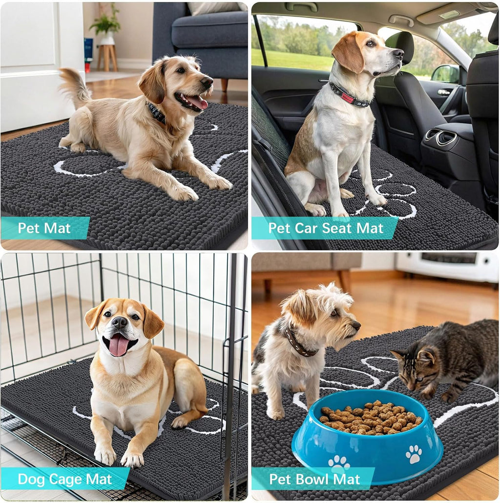 OLANLY Dog Door Mat - Absorbent Non-Slip Mud Mat for Muddy Paws | 59x24 Dark Grey Chenille Design