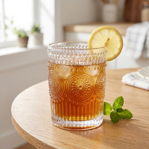 Kingrol 6 Pack SMALL 9 oz Drinking Glasses, Vintage Embossed Tumblers for Juice, Cocktails, Iced Tea