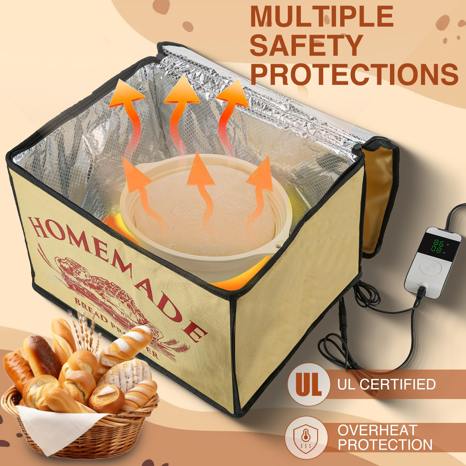 BLUBYEES Bread Proofing Box with Heater for Precise Temperature Fermentation, Folding Zippered Dough Proofer Warming Box for Bread, Pizza, Sourdough, Yogurt and Handmade Soap