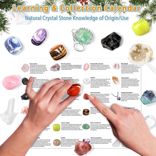 Crystal Advent Calendar 2024 - 24 Days of Gemstones & Geodes | DIY Bracelet & Necklace Kit for Kids
