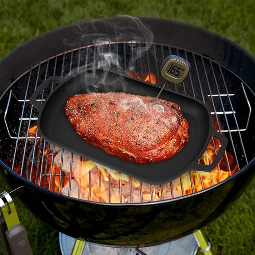 Mimiuo Cast Iron Sizzler Pan - 14 Inch Non-Stick Fajita Skillet with Removable Handle for Grilling