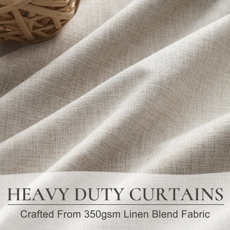QJmydeco Black Out 96 Inch Long Boho Curtains 2 Panel Set, Farmhouse Curtains for Living Room Darkening/Thermal/Noise Reduction Textured Flax Linen Drape 8ft Hook&Ring Included Birch Off White 50"x96"