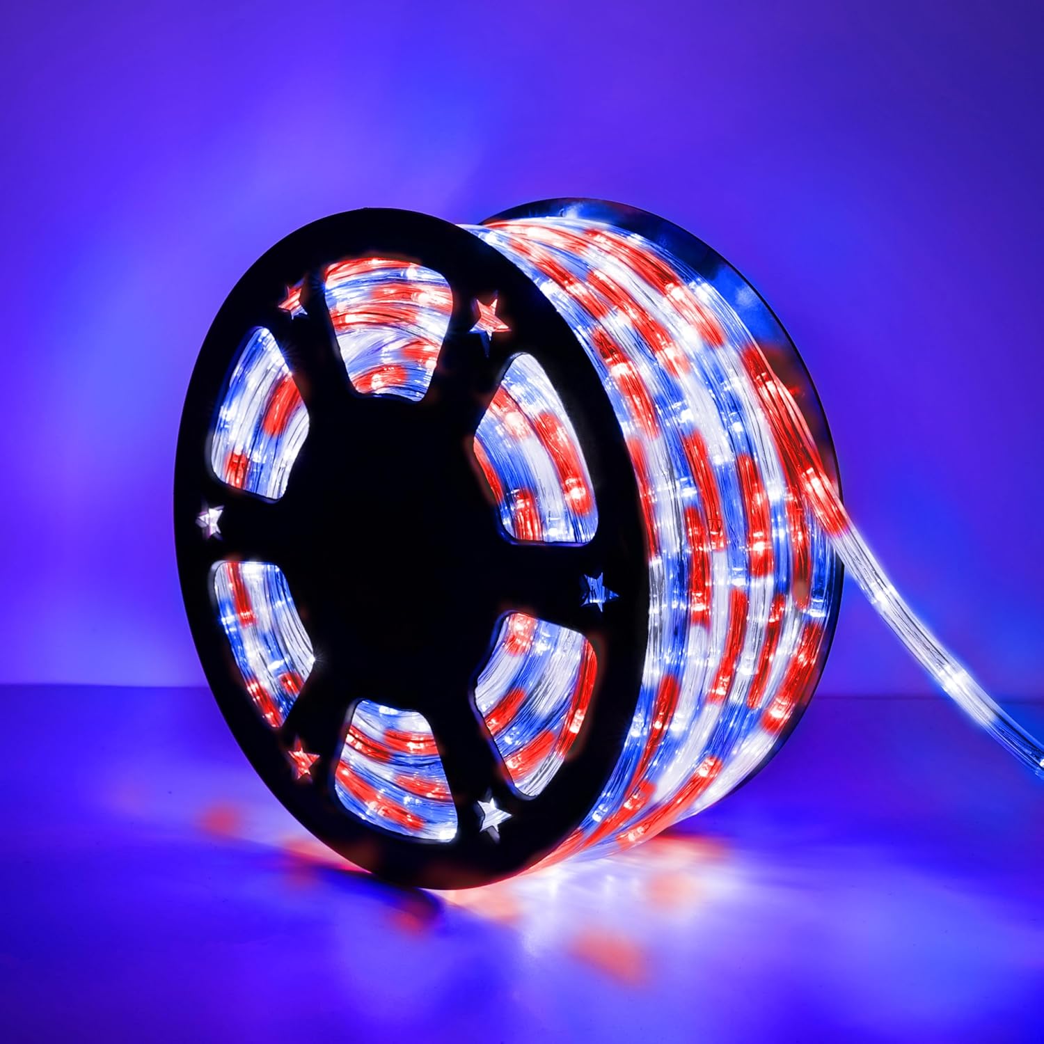 Skiennix 50ft LED Rope Lights - Waterproof, Connectable & Flexible Tube Lights | 8 Modes for Indoor/Outdoor Decor (Red, White & Blue)