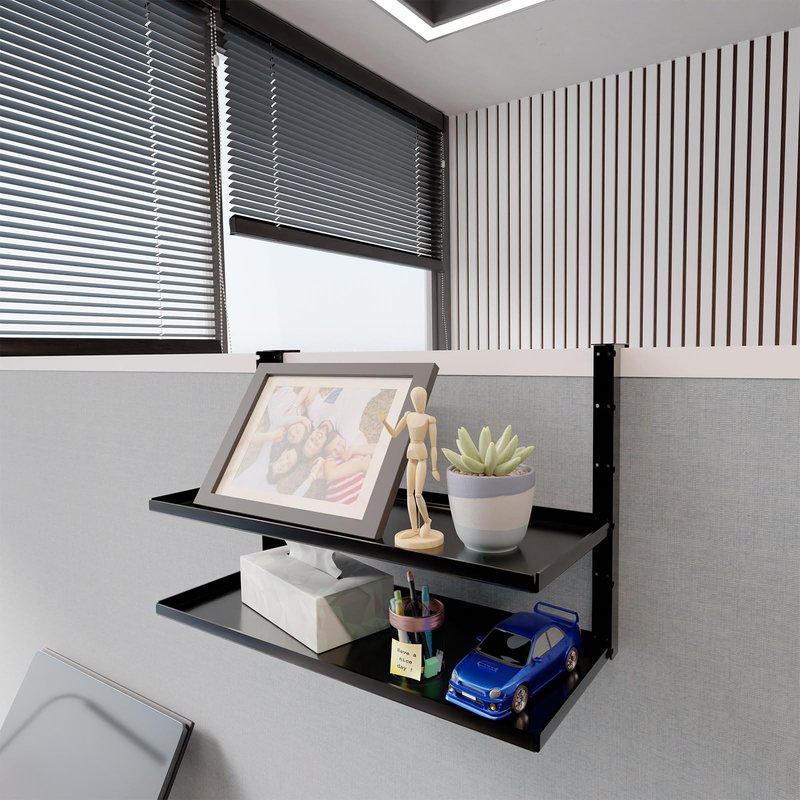 AKBFOX Office Cubicle Shelf - 14.2'' x 5.9'' Dual-Tier Storage Organizer Floating Corner Rack Hanging Shelf Height Adjustable Home Office Essentials for Planter Statue Decor Photo Frame