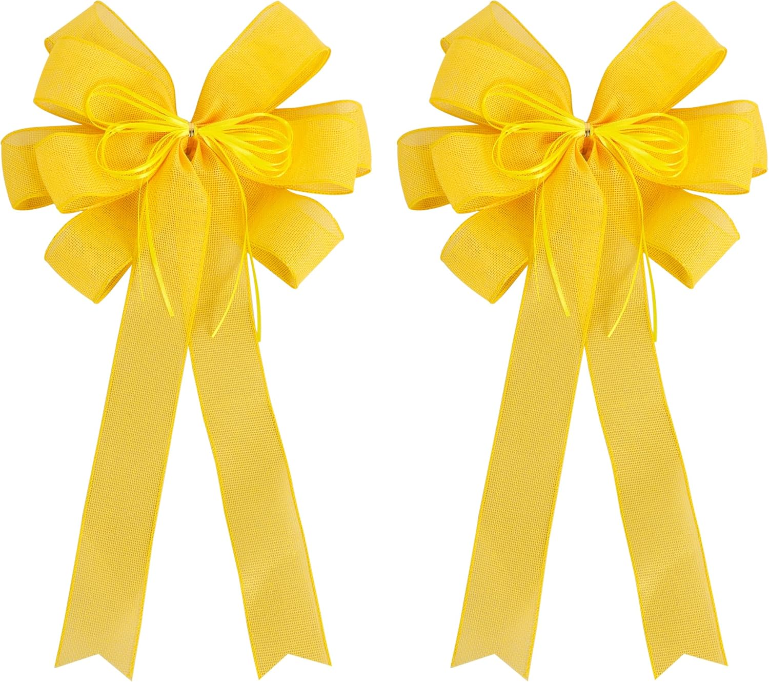 Skiennix 2 Pack Yellow Christmas Tree Bows - 12x20 Inch Large Burlap Wreath Bows with Glitter String for Festive Decor