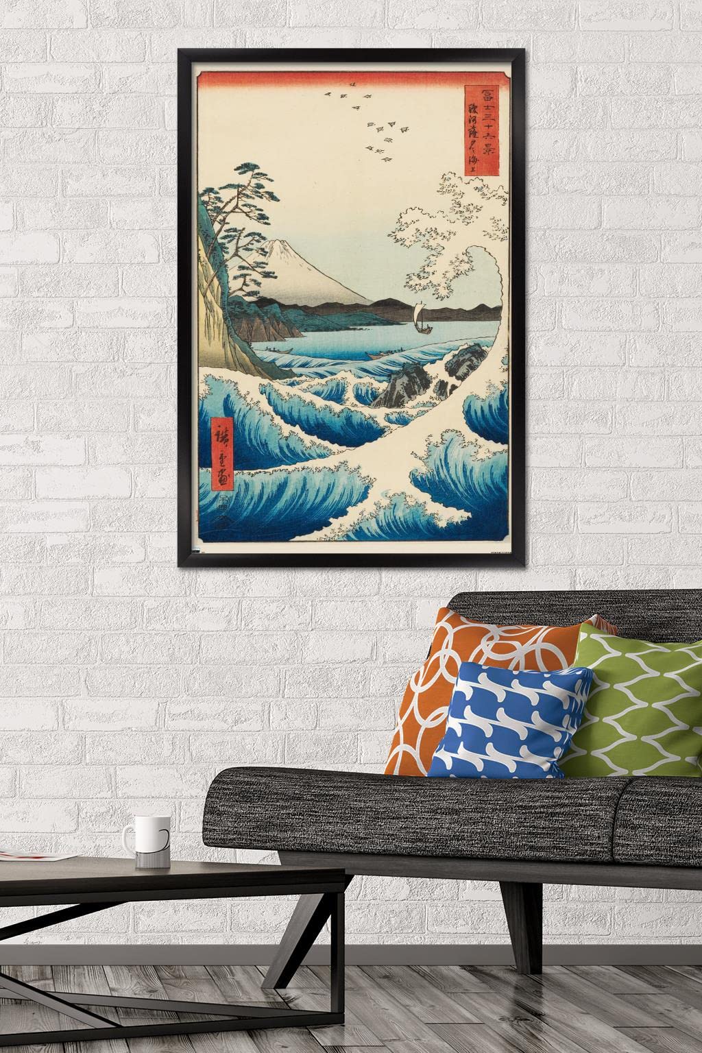 Trends International Hiroshige - The Sea at Satta Wall Poster, 22.375" x 34", Black Framed Version