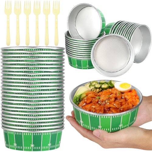 gisgfim 24 Set Football Party Supplies 18.6oz Footballs Party Disposable Bowls Football Game Paper Serving Bowls Footballs Serving Tableware and Fork for Sports Events 2026 Food Birthday 24 Guests