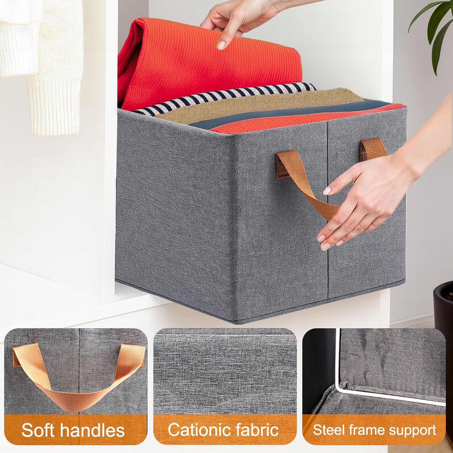 Skiennix 6 Pack Storage Cubes - Reinforced Steel Frame, Collapsible Fabric Bins | Large Gray Baskets (18.5"x11"x7.9") for Organization