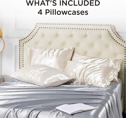 Bedsure Satin Pillowcase - Silky Queen Pillowcases for Hair & Skin | 4-Pack, Beige, 20x30 Inches