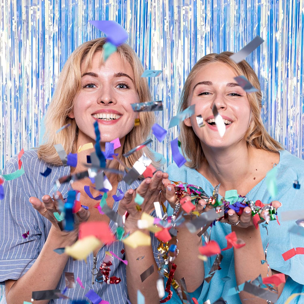 Skiennix Iridescent Foil Curtain Backdrop - 10 Pack Metallic Tinsel Fringe for Parties & Events