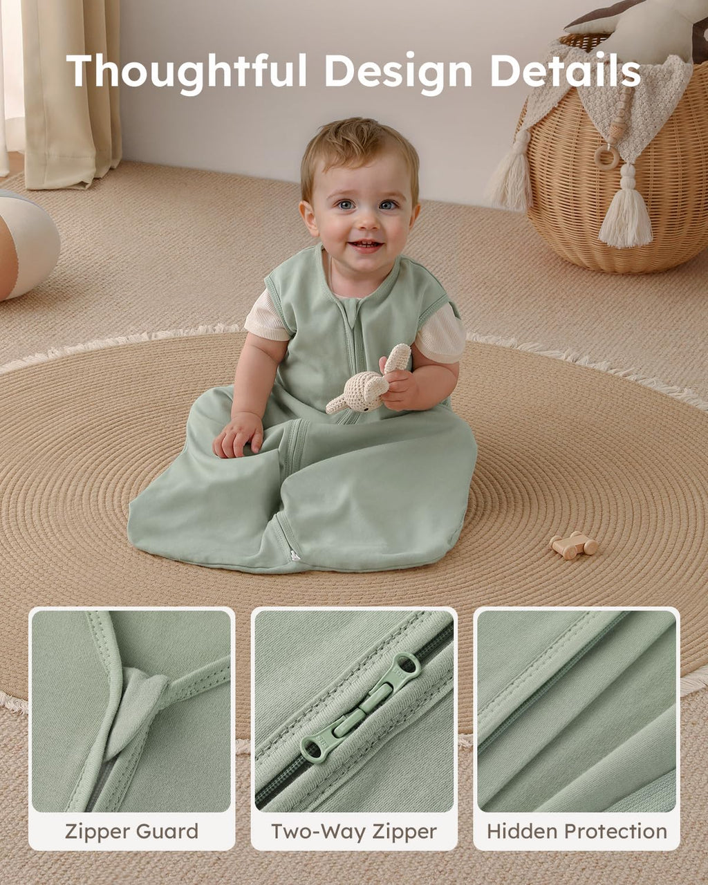 Yoofoss Baby Sleep Sack - 100% Organic Cotton Wearable Blanket for 18-24 Months | Lightweight 2-Way Zipper, TOG 0.5