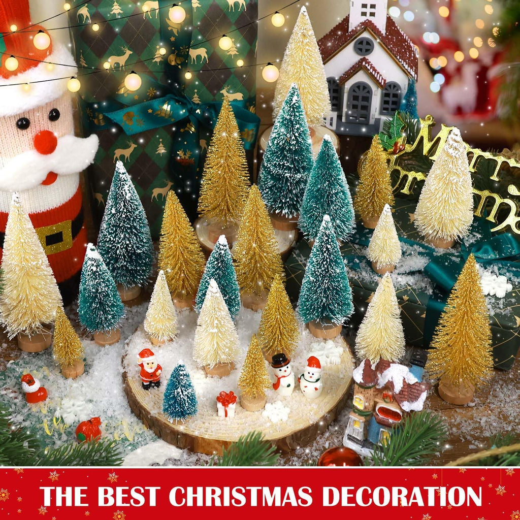 Skiennix Mini Christmas Trees - 30 Pcs Artificial Bottle Brush Trees in 5 Sizes for Festive Home Decor