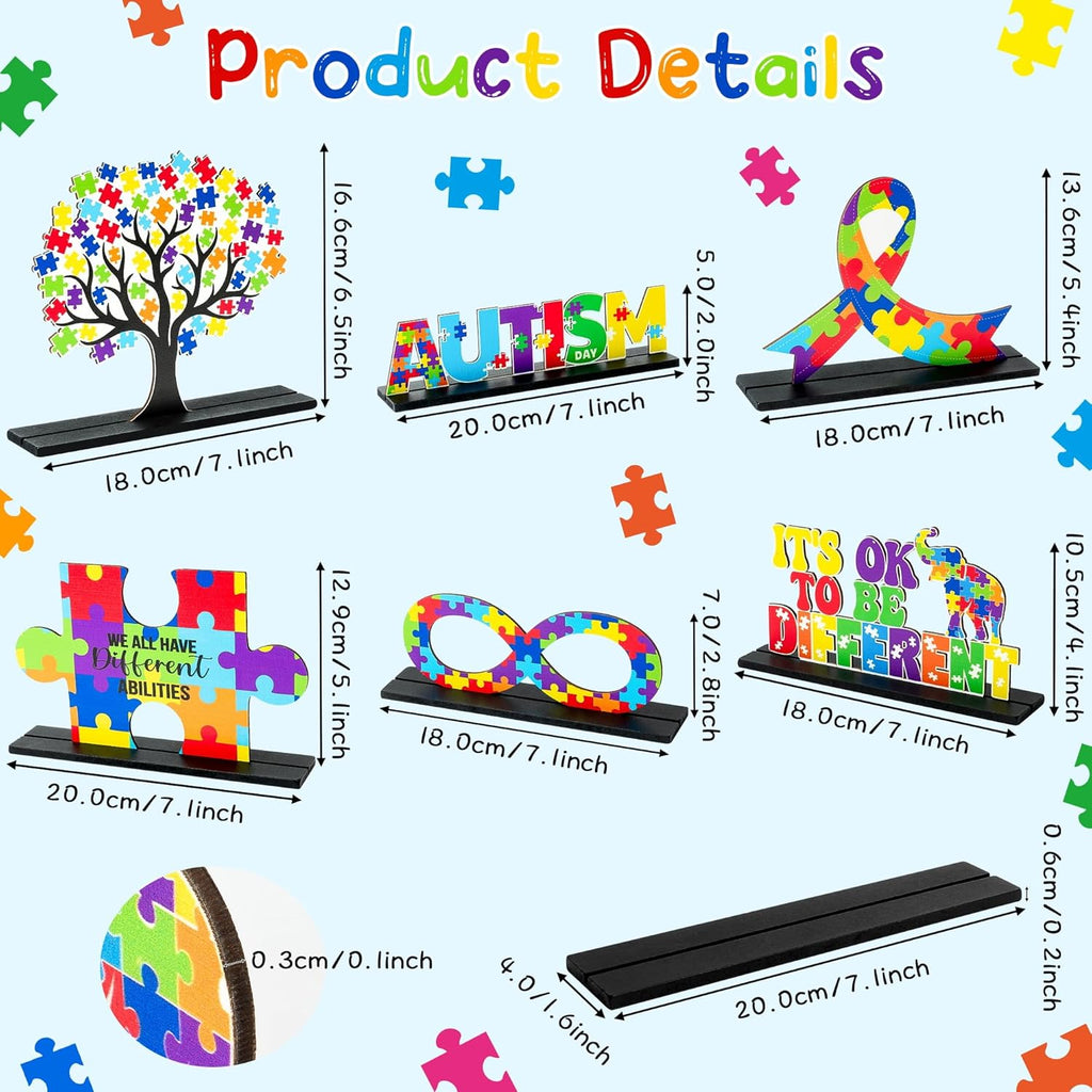 Skiennix 6Pcs Autism Awareness Wood Tiered Tray Centerpieces - Inspirational Puzzle Piece Decor
