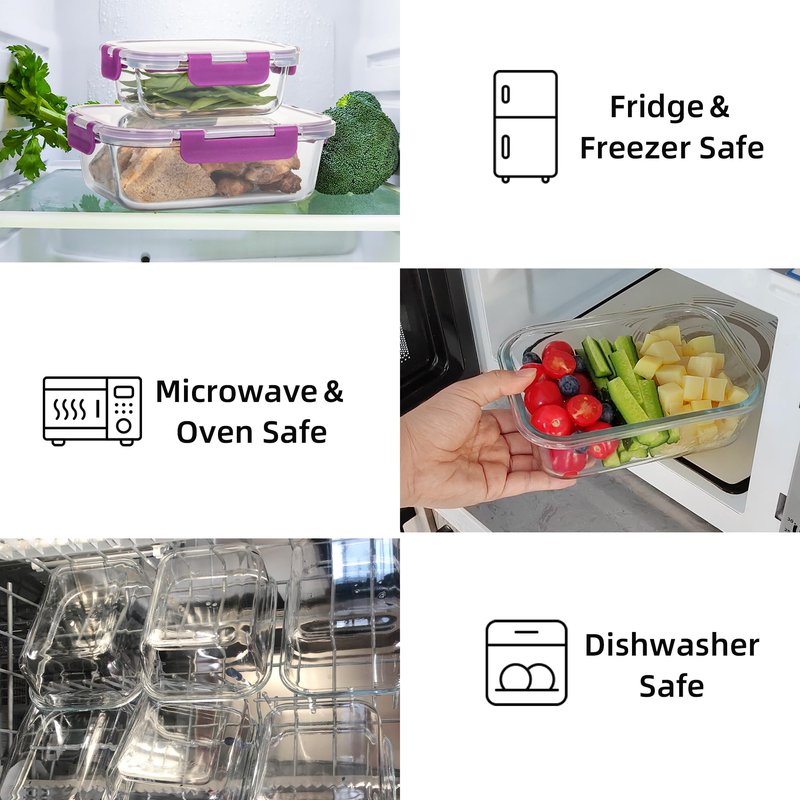 C CREST 10 Pack Meal Prep Glass Containers with Locking Lids - 5x 32oz + 5x 12oz - Ideal for Food Storage