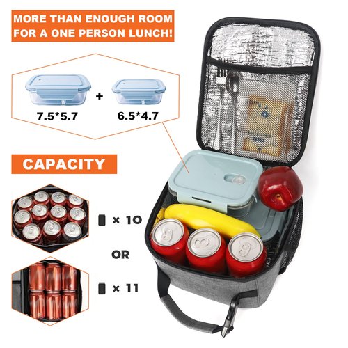 Femuar Lunch Box for Men Women Adults Small Lunch Bag for Office Work Picnic - Reusable Portable Lunchbox, Grey