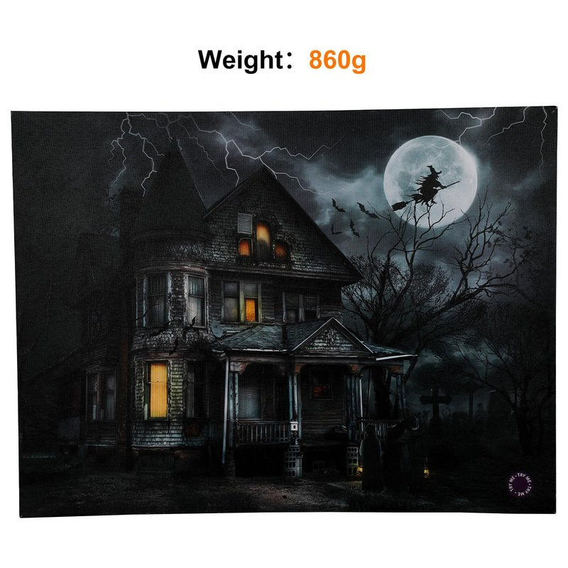 YYPLIAN Led Canvas Wall Art, Castle Light Up Painting Wall Decor, Halloween Lighting Painting Decoration with Battery Operated Lighted and Sound 20X15 Inch