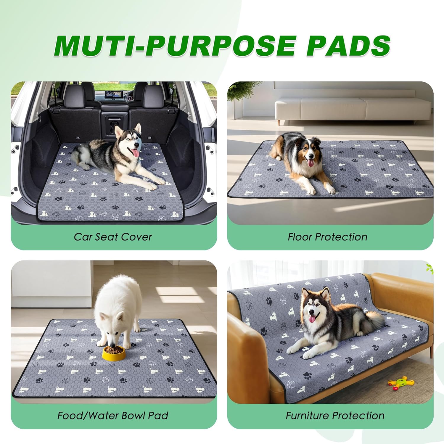WanpeeGoo Washable Dog Pee Pads - Absorbent Reusable Training Pads, Non-Slip, Grey 18"x24" | 4 Pack