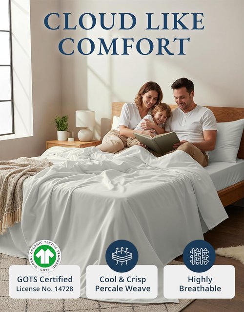 LANE LINEN 100% Organic Cotton King Bed Set - Ultra Soft 4-Piece Crisp Percale Weave | Deep Pocket Sheets in Glacier Grey