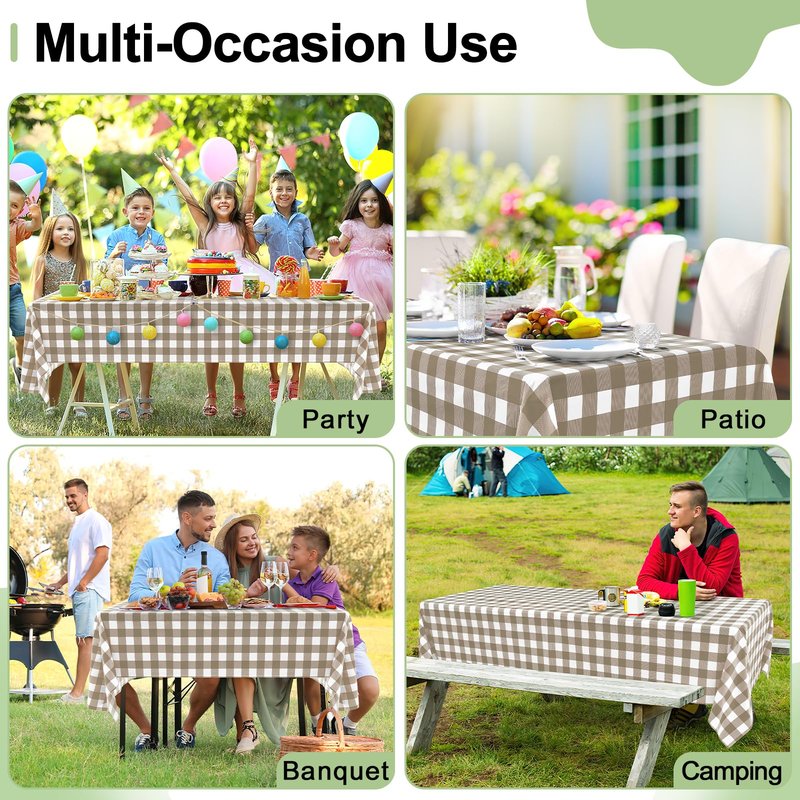 misaya 8 Packs Buffalo Disposable Table Cloth, 54 x 108 Inch Waterproof Plastic Tablecloth, Rectangle Khaki and White Checkered Table Covers for Picnic, Birthday, Party