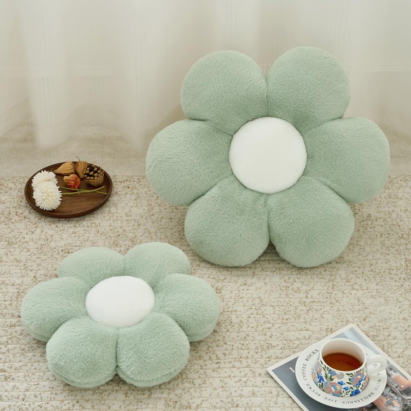 PLAYSKY Flower Pillow, Decorative Throw Pillows for Couch Bed, Cute Daisy Home Decor Flower Shaped Pillows for Bedroom Living Room (Sage Green, 19.6 Inches)