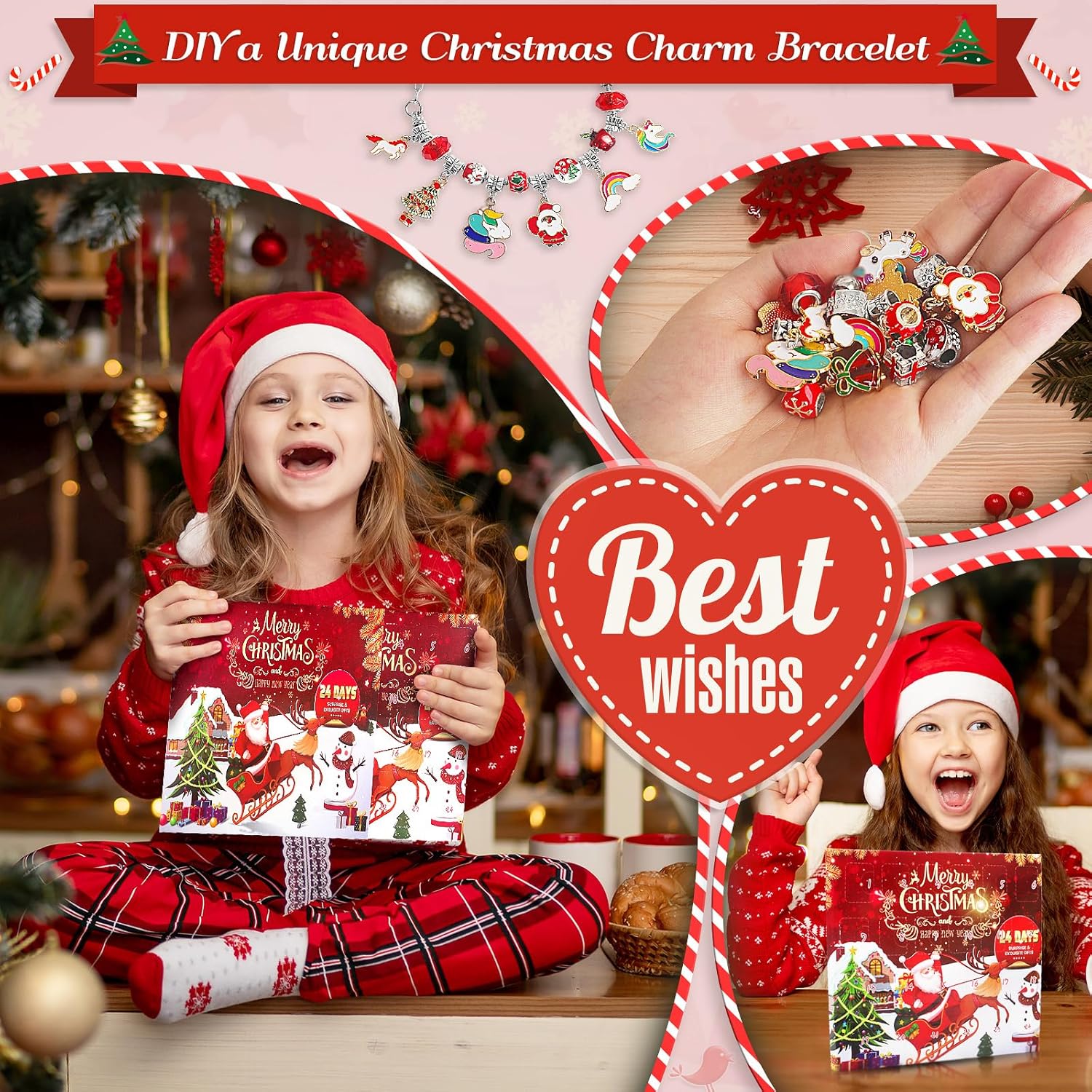 SIXNIE Christmas Advent Calendar - 24-Day Countdown with 2 DIY Charm Bracelets for Girls & Teens