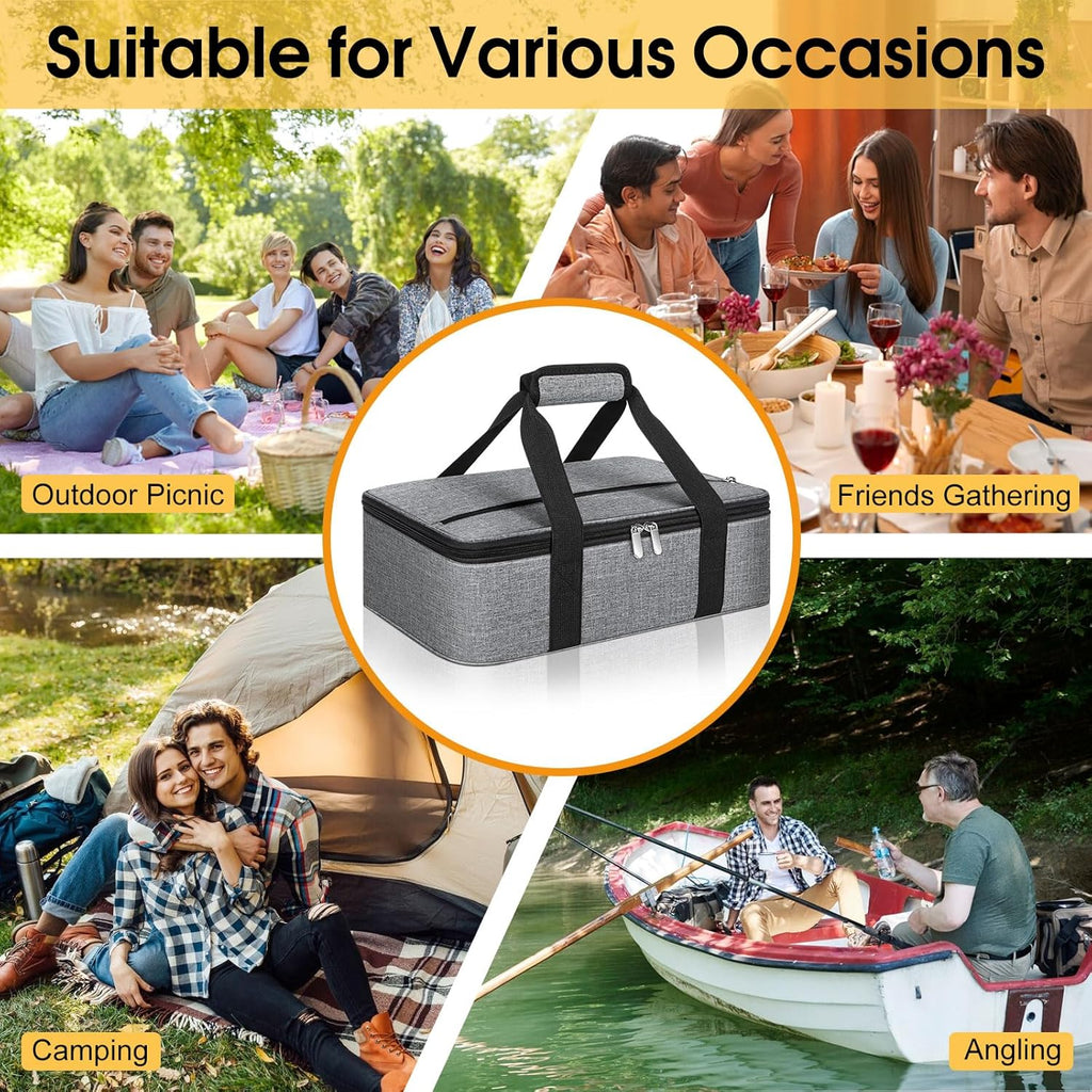 Skiennix Insulated Casserole Carrier - Portable Hot & Cold Food Tote Bag for Potlucks | Fits 9" x 13" Dish - Grey