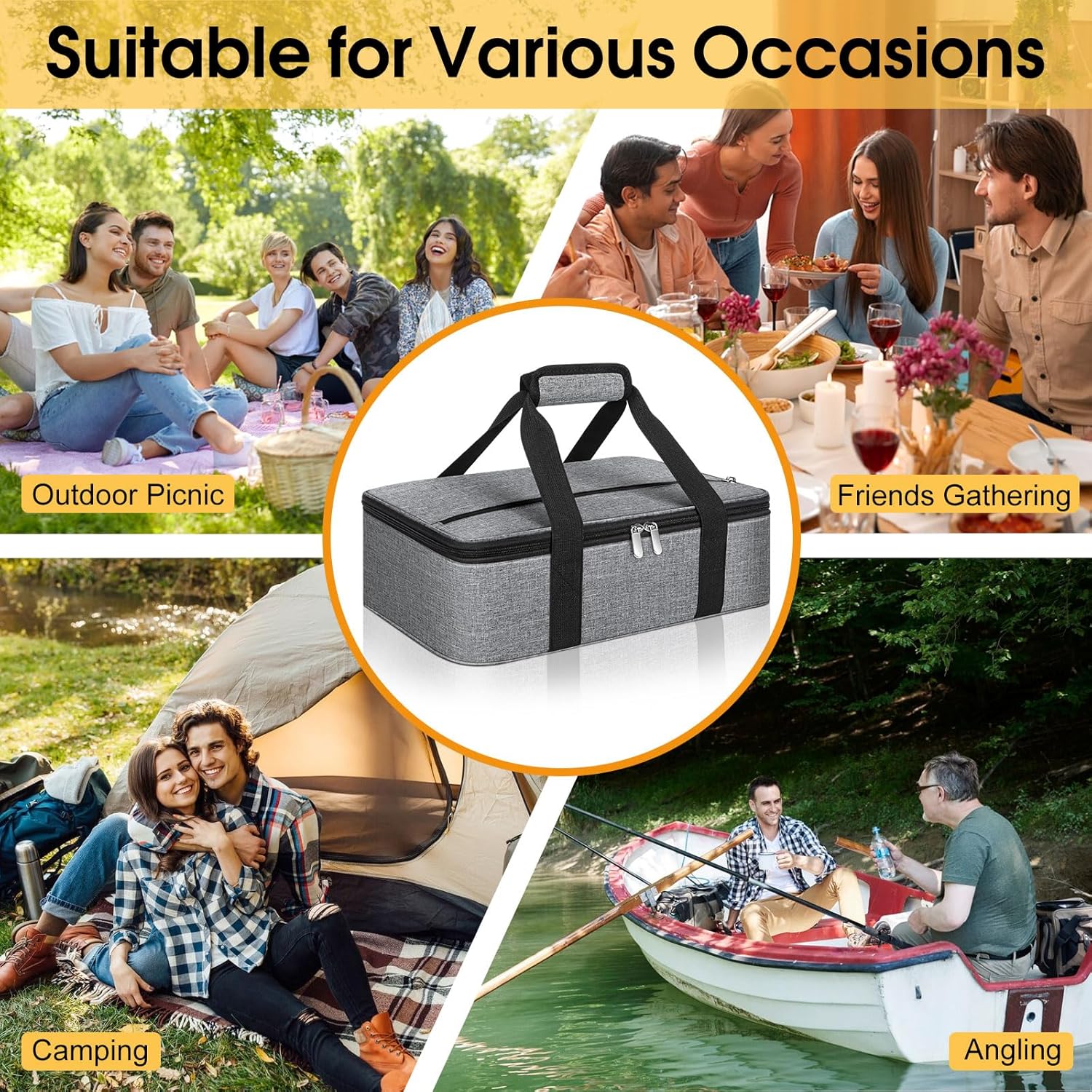 Skiennix Insulated Casserole Carrier - Portable Hot & Cold Food Tote Bag for Potlucks | Fits 9" x 13" Dish - Grey