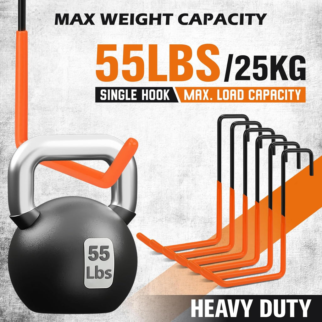 Skiennix 6-Piece Heavy Duty Rafter Hanger Hooks - Vinyl Coated Metal Garage Utility Hooks for Bike & Tool Storage (Orange)