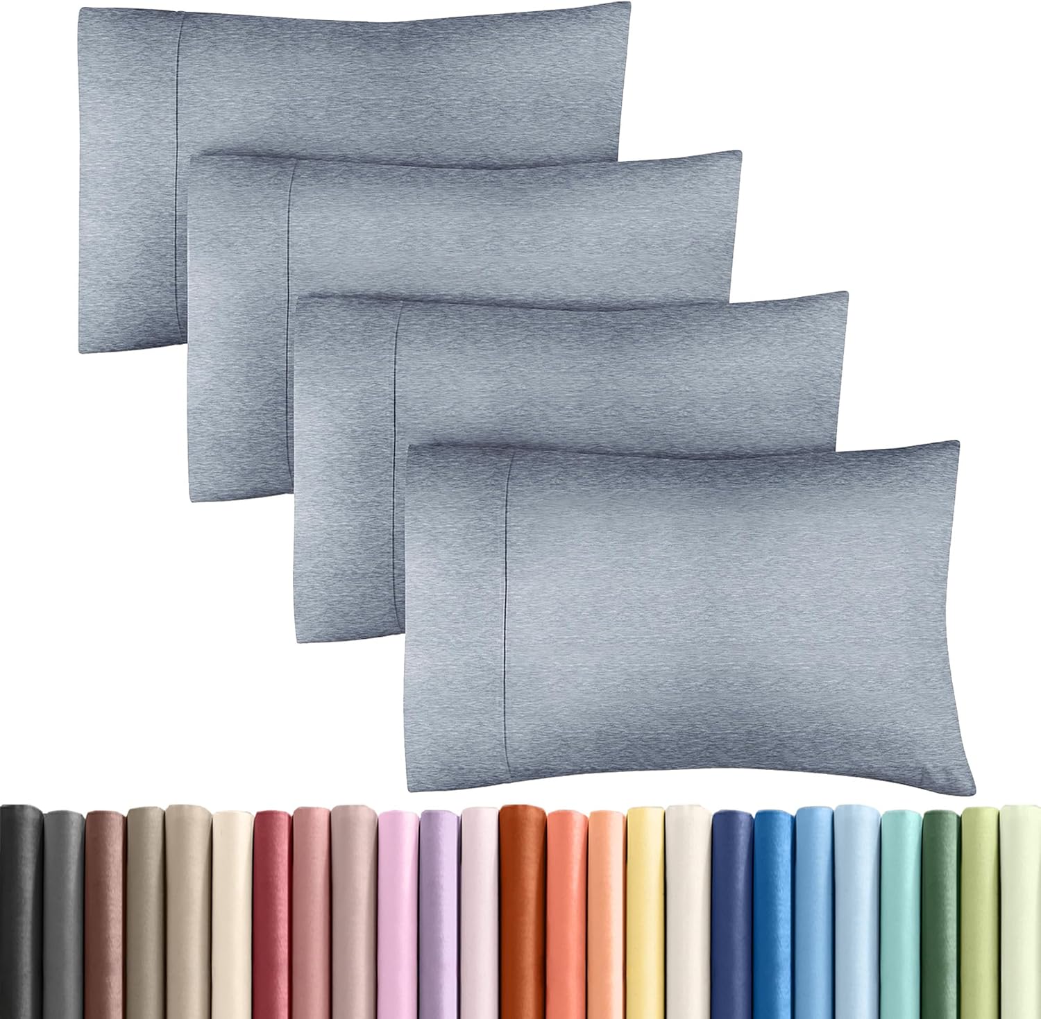 Skiennix Queen Pillow Cases Set of 4 - Ultra Soft Hotel Quality - Wrinkle Free & Fade Resistant - Heathered Blue