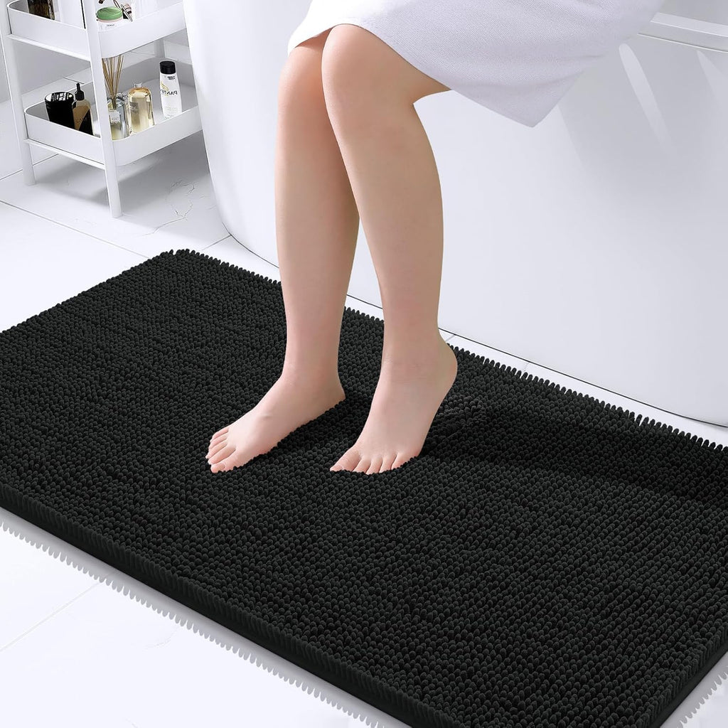 OLANLY Large Bathroom Rugs - Extra Soft Chenille Mats with Rubber Backing | Quick Dry, Machine Washable, Black 40x24