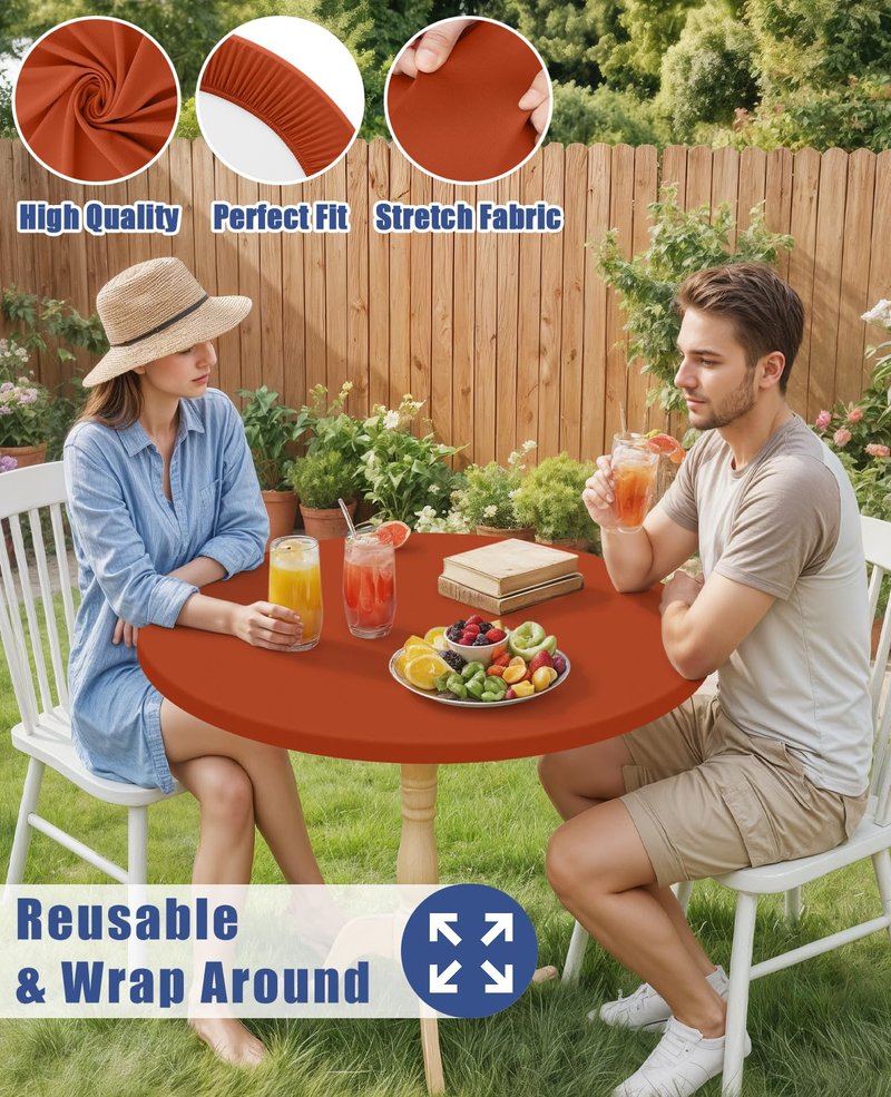 Moosfor Round Spandex Tablecloth, Elastic Fitted Waterproof Tablecloths for 45"-56" Tables, Stretch Washable Picnic Table Cover for Camping, Dining, Indoor and Outdoor, Rust